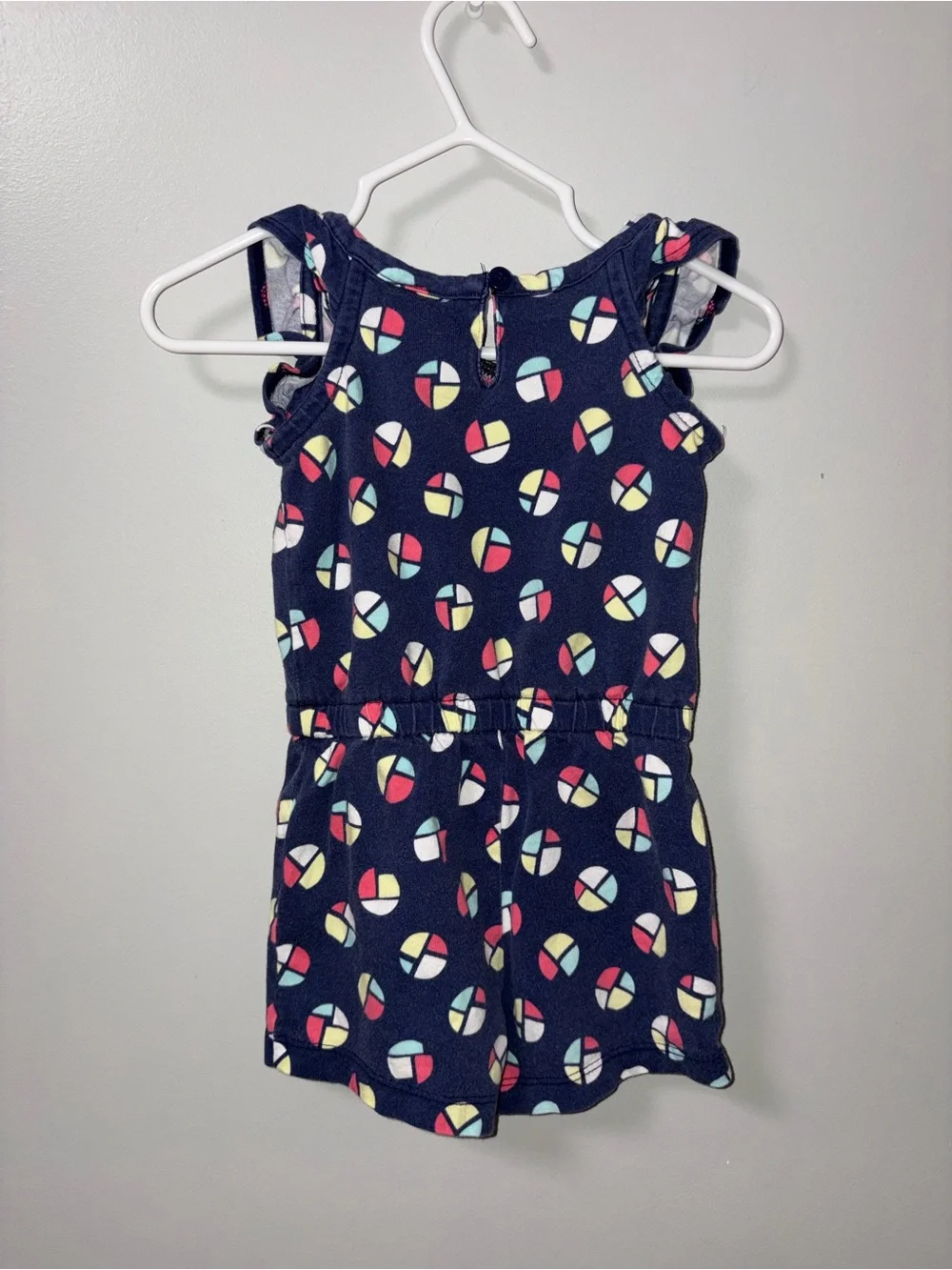 Gymboree Navy Sleeveless Romper Multicolor Geometric Circles Print 6-12M